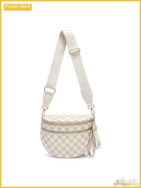 Checkered Crossbody Bag Nylon Spacious Handbag Fanny Pack with Shoulder Strap